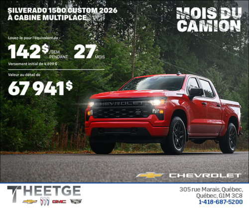 Procurez-vous le Chevrolet Silverado 1500 Custom 2026 à Cabine Multiplace