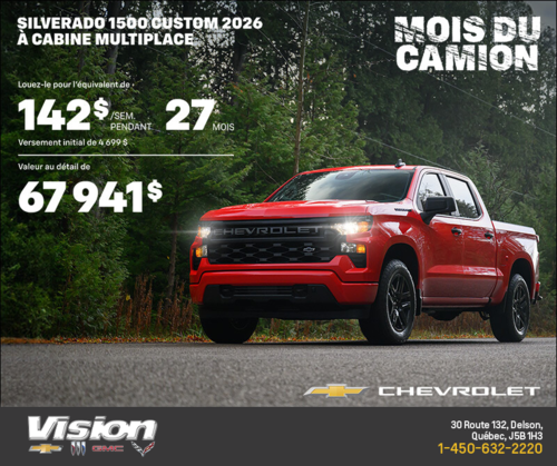 Procurez-vous le Chevrolet Silverado 1500 Custom 2026 à Cabine Multiplace