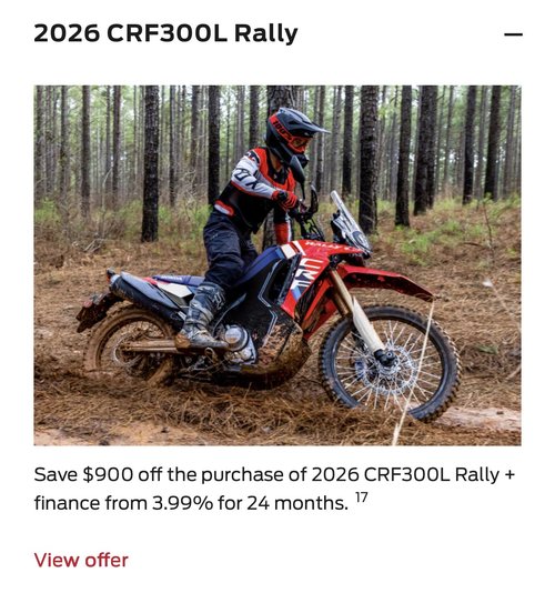 2026 CRF300L Rally [in Stock]