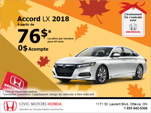 Louez la Honda Accord Berline 2018!