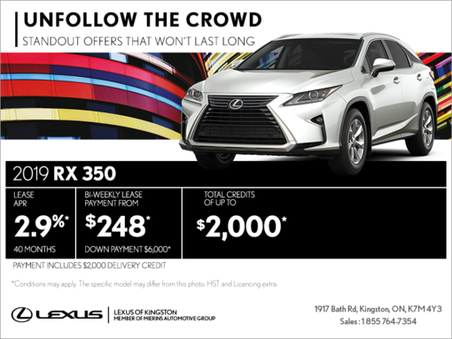Get the 2019 Lexus RX 350 today!