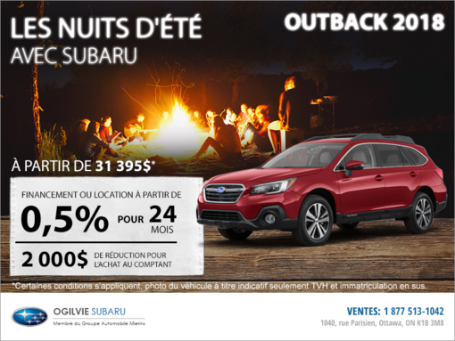 Obtenez la Subaru Outback 2018 dès aujourd'hui!