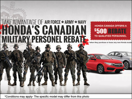 Take advantage of HONDA’S CANADIAN MILITARY PERSONNEL REBATE