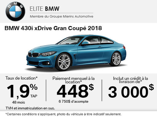 Conduisez un BMW 430i xDrive Gran Coupé 2018 aujourd'hui!