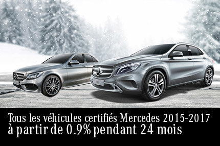 Tous les véhicules certifiés Mercedes-Benz 2015-2017 à partir de 0,9%, 24 mois
