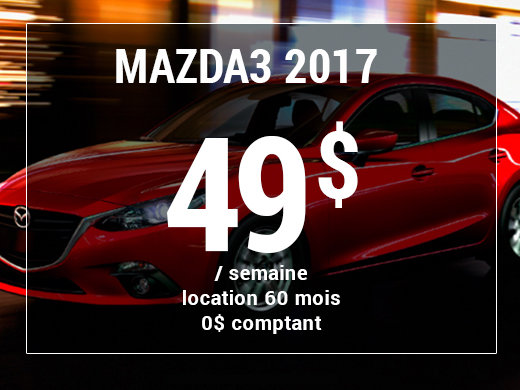 Roulez en Mazda3 GX 2017 à partir de 49$ / semaine chez Prestige Mazda à Shawinigan