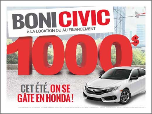 Boni de 1000$ sur nos Civic coupés et berlines! chez Avantage Honda à Shawinigan