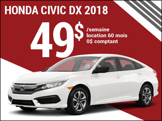 La Honda Civic 2018 pour 49$ par semaine chez Avantage Honda à Shawinigan