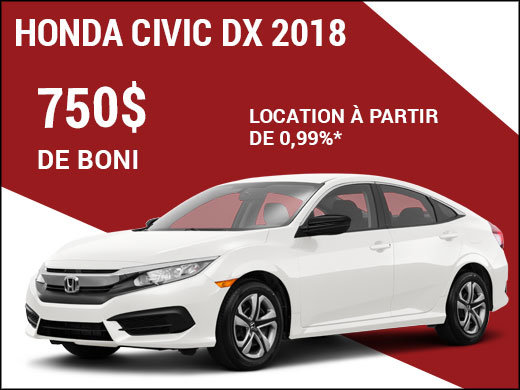 Rabais de 750$ sur la Honda Civic 2018 chez Avantage Honda à Shawinigan