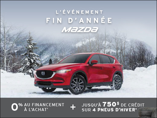 0% financement à l'achat + 750$ de crédit sur 4 pneus d'hiver! chez Prestige Mazda à Shawinigan