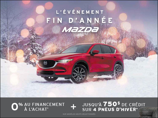 0% financement à l'achat + 750$ de crédit sur 4 pneus d'hiver! chez Prestige Mazda à Shawinigan