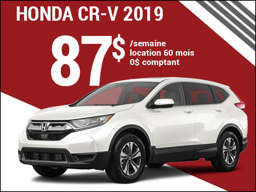 Découvrez le Honda CR-V 2019 pour 87$ par semaine chez Avantage Honda à Shawinigan