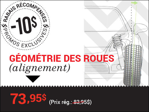 Rabais de 10$ sur la géométrie des 4 roues (alignement) chez Groupe Vincent à Shawinigan et Trois-Rivières