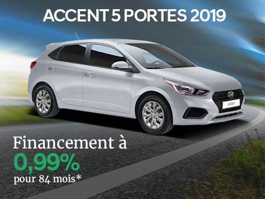 Financement 0,99% 84 mois sur la Hyundai Accent 5 portes 2019 chez Hyundai Shawinigan à Shawinigan