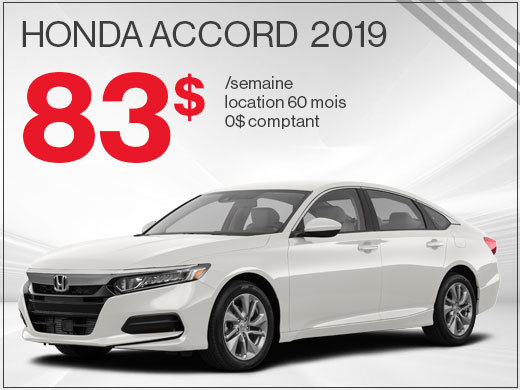 83$ par semaine pour la Honda Accord 2019 chez Avantage Honda à Shawinigan