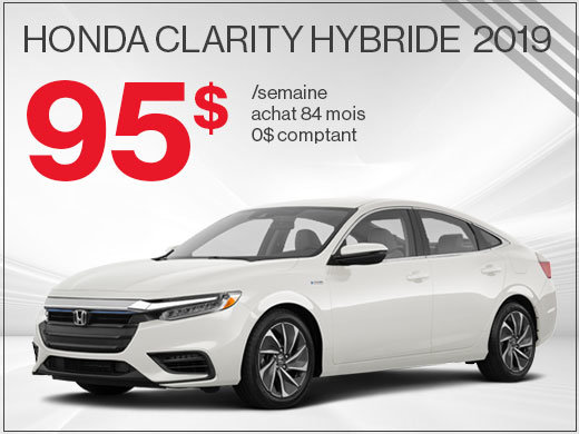 95$ par semaine pour la Honda Clarity HYBRIDE 2019 chez Avantage Honda à Shawinigan