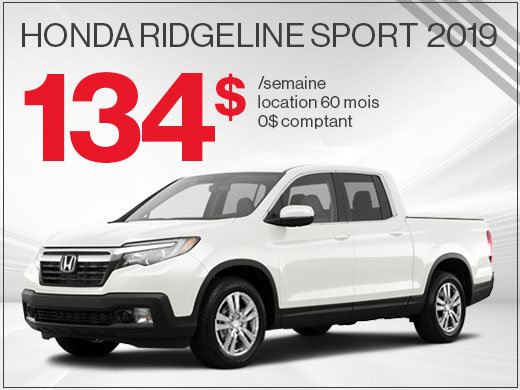 Le nouveau Honda Ridgeline Sport 2019 à 134$ par semaine chez Avantage Honda à Shawinigan