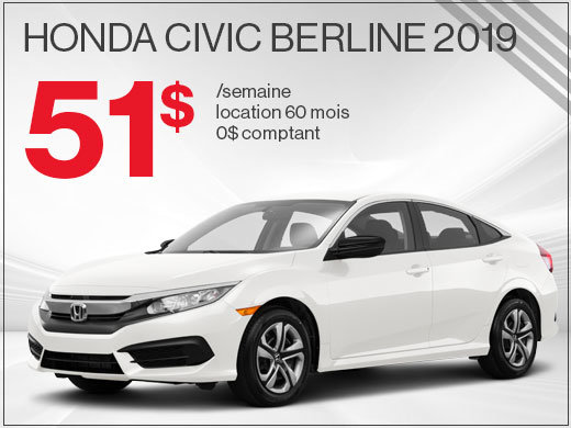 La Honda Civic 2019 pour 51$ par semaine chez Avantage Honda à Shawinigan