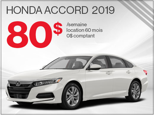 80$ par semaine pour la Honda Accord 2019 chez Avantage Honda à Shawinigan