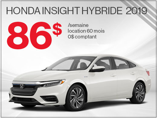 86$ par semaine pour la Honda Insight Hybride 2019 chez Avantage Honda à Shawinigan