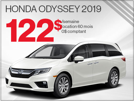 122$ par semaine pour louer la Honda Odyssey 2019 chez Avantage Honda à Shawinigan