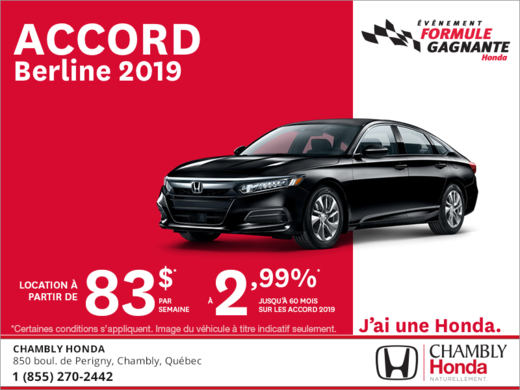 Louez la Honda Accord Berline 2019!