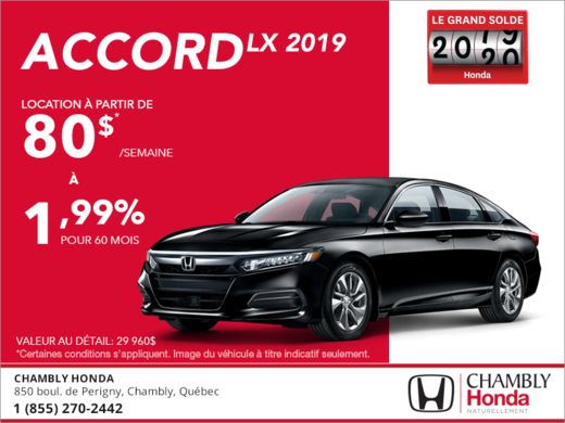 Louez la Honda Accord Berline 2019!