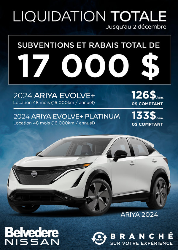 Liquidation Ariya 2024 - 17 000$ de rabais et subventions