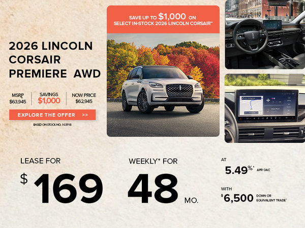 Lease a 2026 Lincoln Corsair Premiere AWD for $169 weekly*