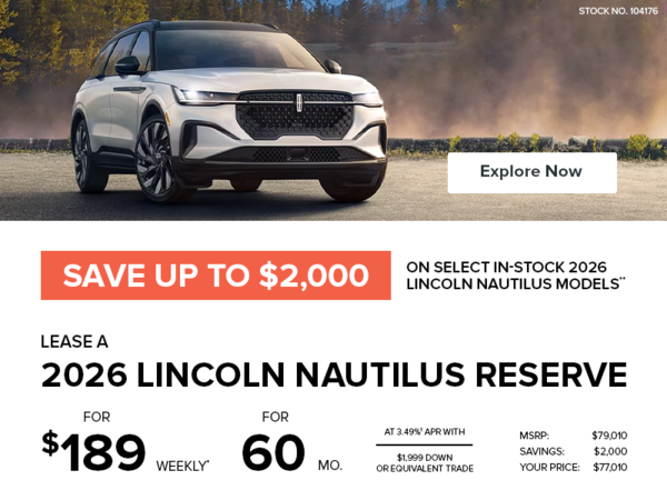 Lease a 2026 Lincoln Nautilus Reserve AWD for $189 weekly*