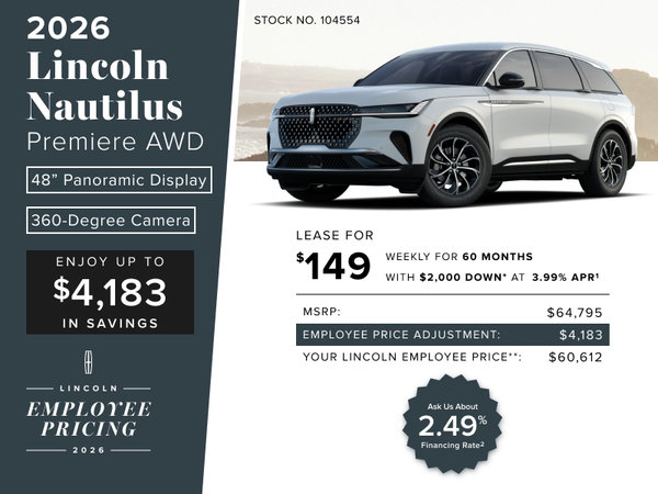 Lease a 2026 Lincoln Nautilus Premiere AWD for $149 weekly*