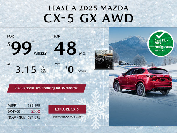 Pacific Mazda - Lease a 2025 Mazda CX-5 GX AWD for $99 per week*