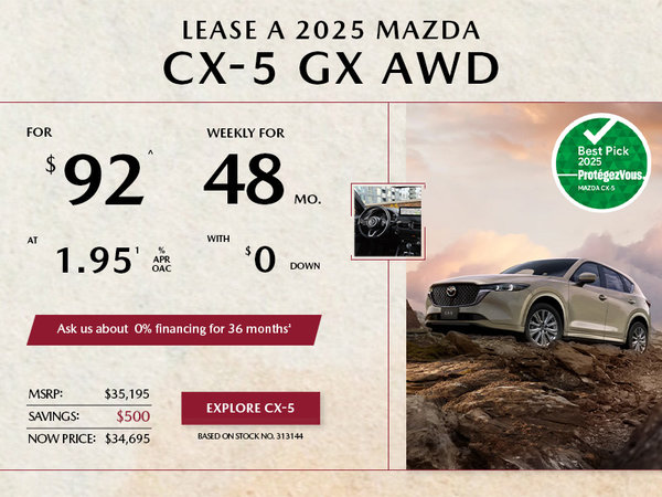 Pacific Mazda - Lease a 2025 Mazda CX-5 GX AWD for $92 per week*