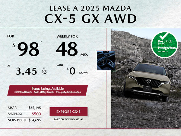 Pacific Mazda - Lease a 2025 Mazda CX-5 GX AWD for $98 per week*