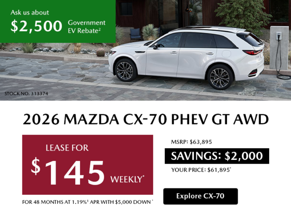 Pacific Mazda - Own a 2026 Mazda CX-70 PHEV GT AWD for $145 per week*