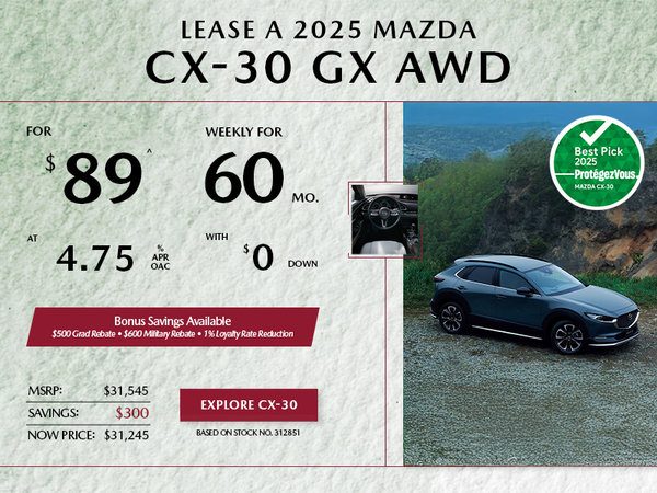 Pacific Mazda - Lease a 2025 Mazda CX-30 GX AWD for $89 per week*
