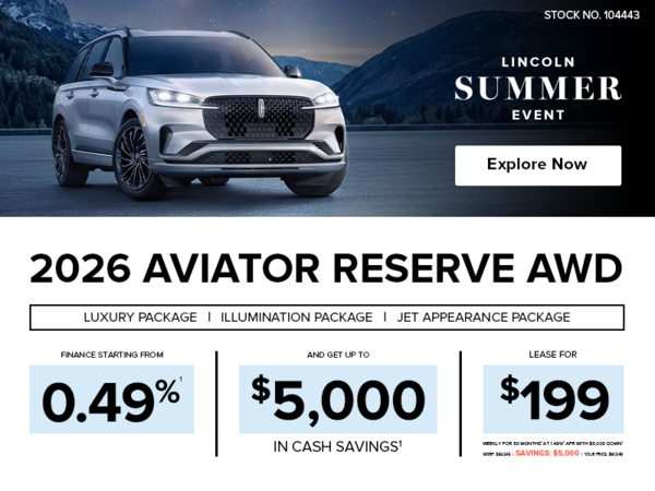 Lease a 2026 Lincoln Aviator Reserve AWD for $199 Weekly*