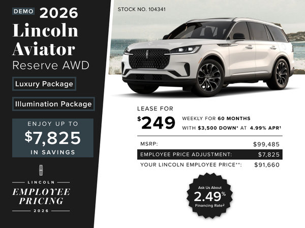 Lease a 2026 Lincoln Aviator Reserve AWD for $249 weekly*