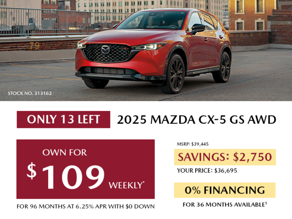 Own a 2025 Mazda CX-5 GS AWD for $109 per week*