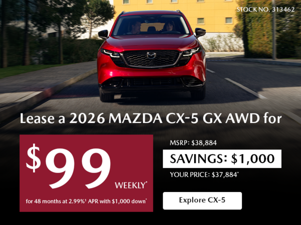 Lease a 2026 Mazda CX-5 GX AWD for $99 per week*