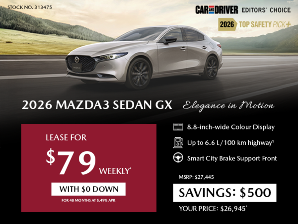 Pacific Mazda - Lease a 2026 Mazda3 Sedan GX FWD for $79 per week*
