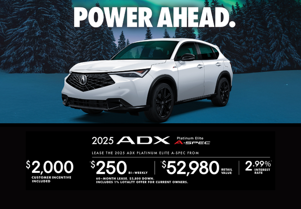 EXCLUSIVE LEASE OFFER ON THE 2025 ACURA ADX PLATINUM ELITE A-SPEC!