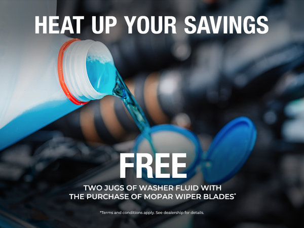 Free Two Jugs of Washer Fluid with the Purchase of Mopar Wiper Blades