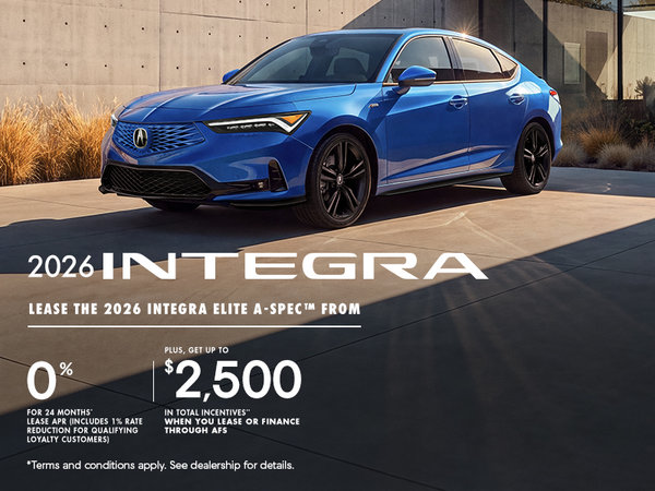 2026 Integra | Lease from 0% plus get up to $2,500 in total incentives