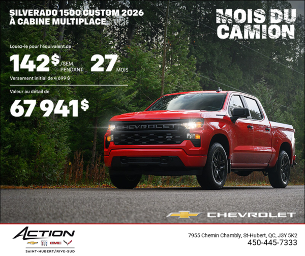 Procurez-vous le Chevrolet Silverado 1500 Custom 2026 à Cabine Multiplace