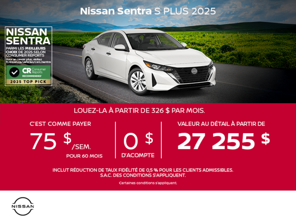 Obtenez la Sentra 2025 S Plus !