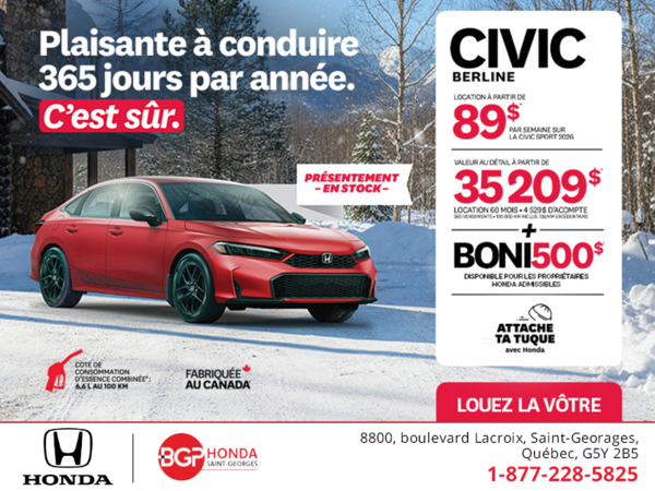 Obtenez le Honda Civic Berline 2026 !