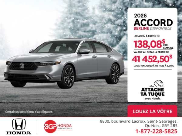 Obtenez la Honda Accord 2026 !