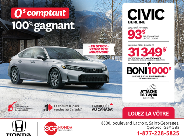 Obtenez le Honda Civic Berline 2026 !