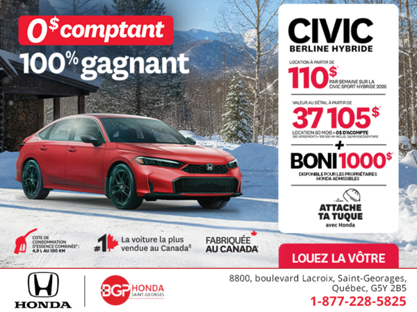 Obtenez le Honda Civic Berline Hybride 2026 !